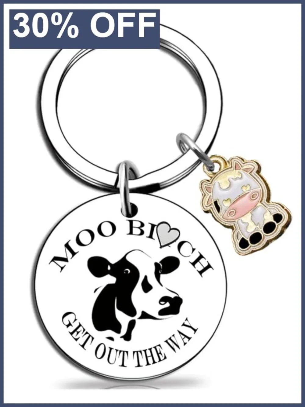 Cow Keychain Cowgirl Gifts Stainless Steel Cute Cow Print Keyring for Women Bag
